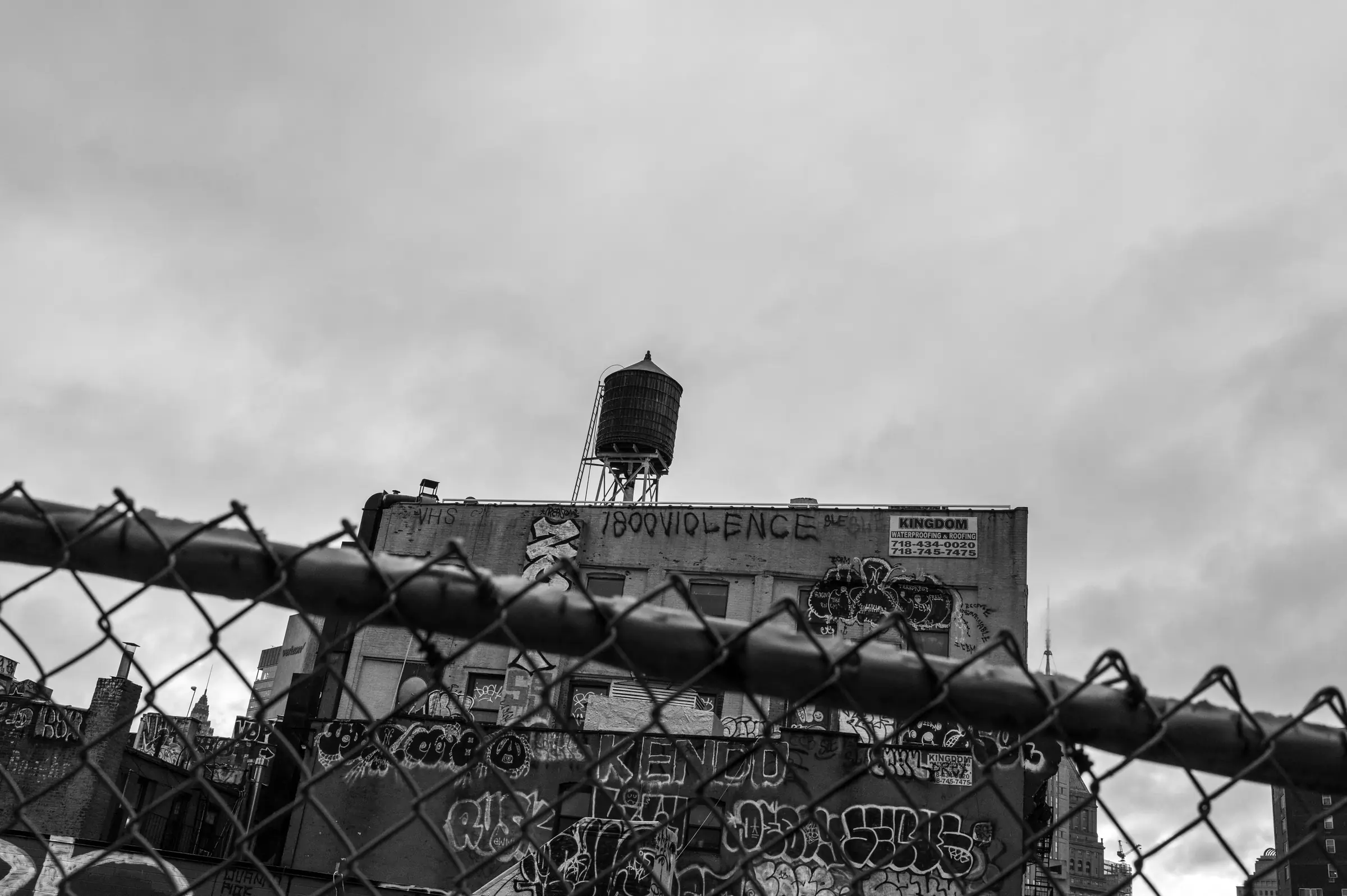 A New York water tower against the sky