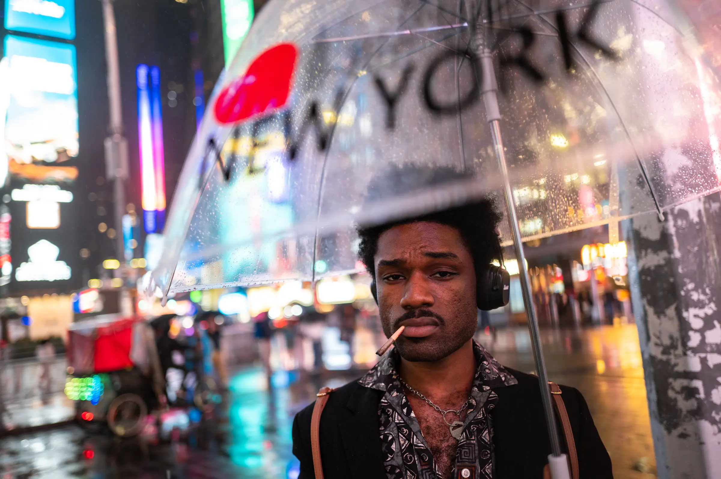 New York in the rain, neon reflections