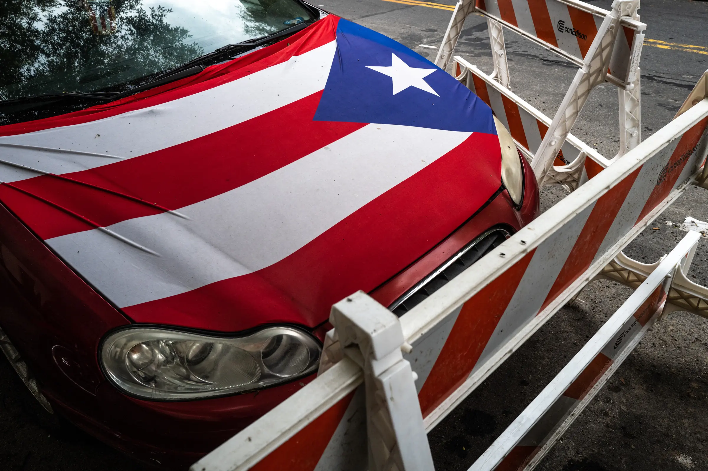 Puerto Rican flag on a New York street, cultural texture